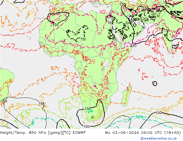 Z500/Rain (+SLP)/Z850 ECMWF lun 03.06.2024 06 UTC