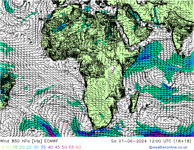 Wind 850 hPa ECMWF za 01.06.2024 12 UTC