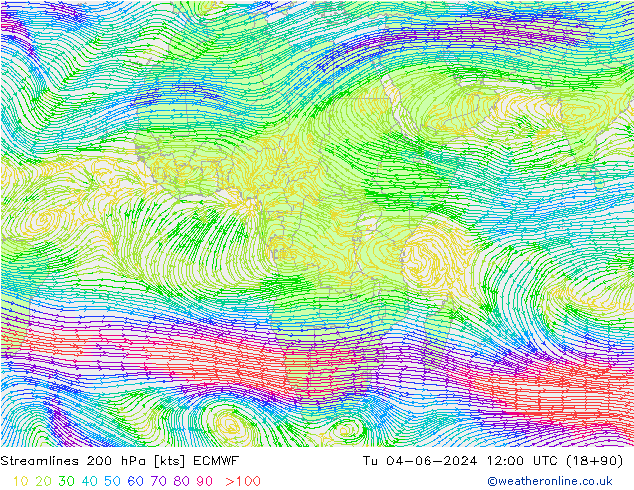 ветер 200 гПа ECMWF вт 04.06.2024 12 UTC