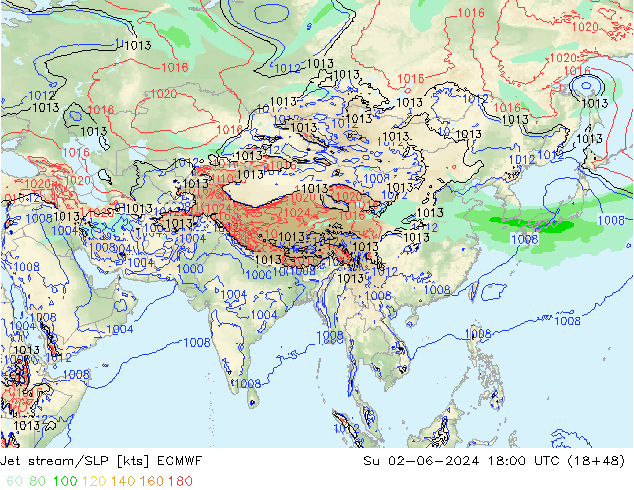 джет/приземное давление ECMWF Вс 02.06.2024 18 UTC