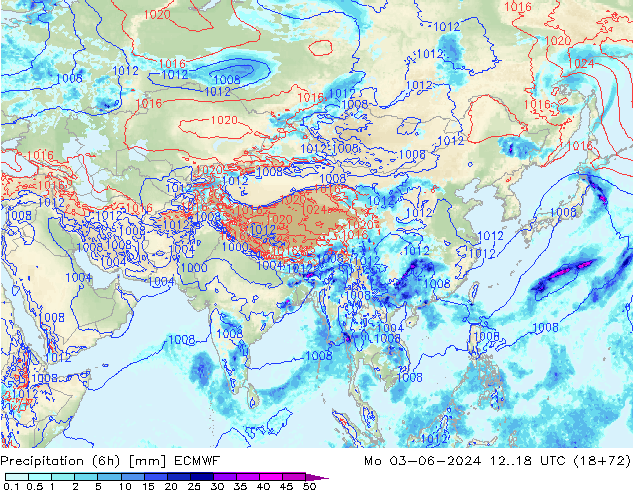 Precipitação (6h) ECMWF Seg 03.06.2024 18 UTC