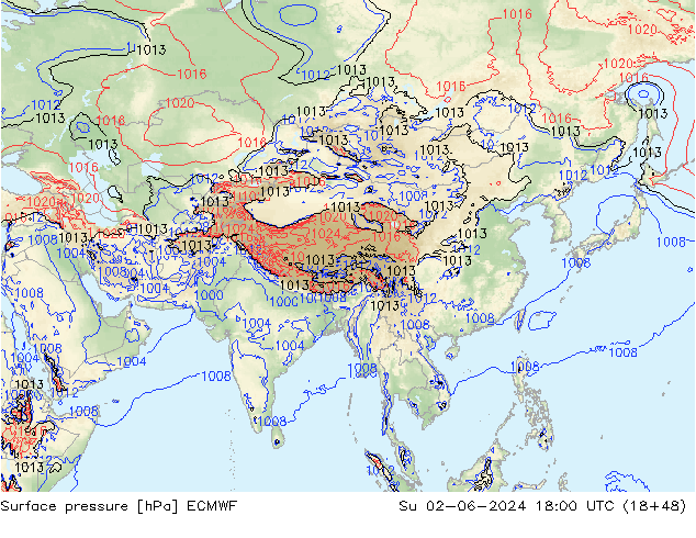 Surface pressure ECMWF Su 02.06.2024 18 UTC