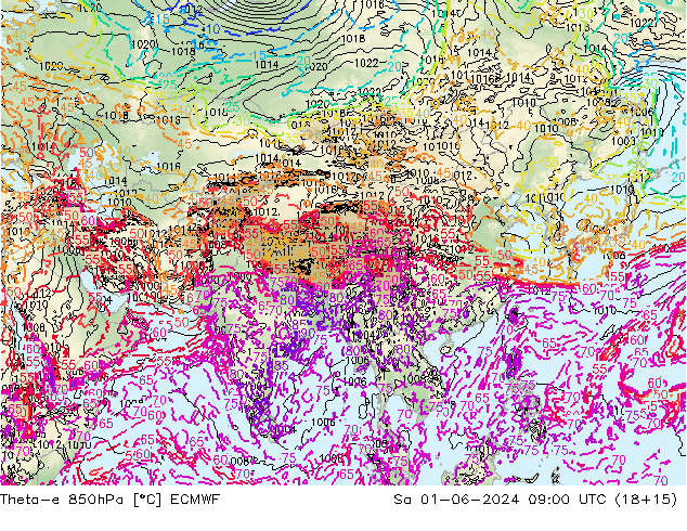 Theta-e 850hPa ECMWF Sáb 01.06.2024 09 UTC