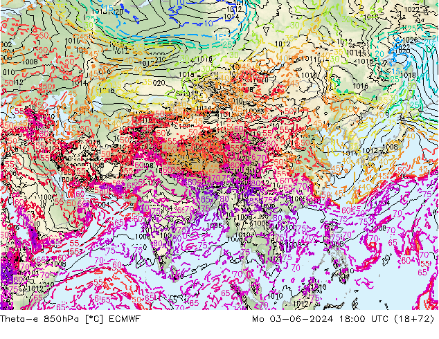 Theta-e 850hPa ECMWF  03.06.2024 18 UTC