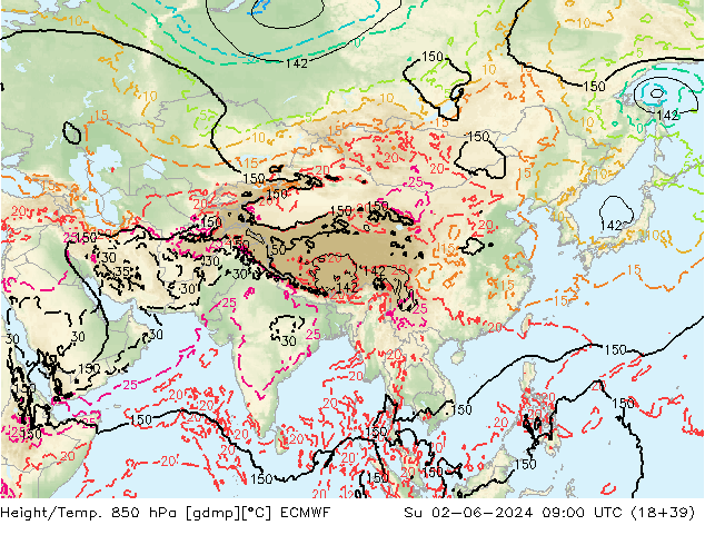 Géop./Temp. 850 hPa ECMWF dim 02.06.2024 09 UTC