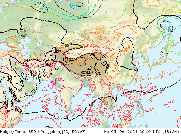 Height/Temp. 850 гПа ECMWF пн 03.06.2024 00 UTC
