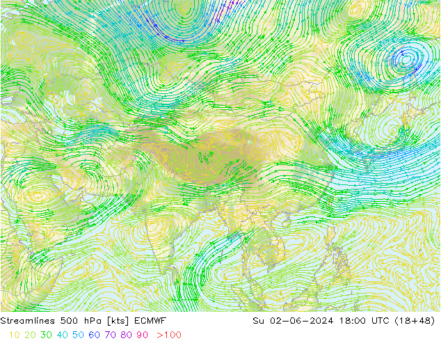 ветер 500 гПа ECMWF Вс 02.06.2024 18 UTC
