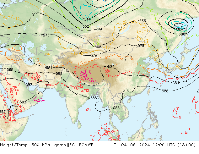 Height/Temp. 500 гПа ECMWF вт 04.06.2024 12 UTC