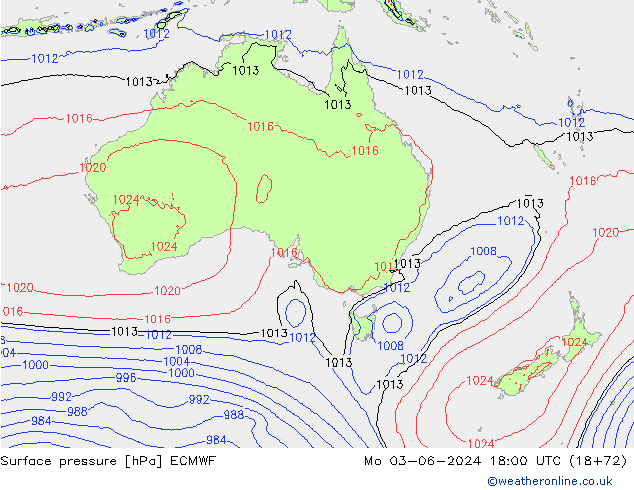 Atmosférický tlak ECMWF Po 03.06.2024 18 UTC