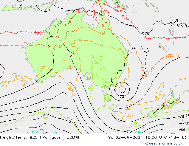 Height/Temp. 925 hPa ECMWF  02.06.2024 18 UTC