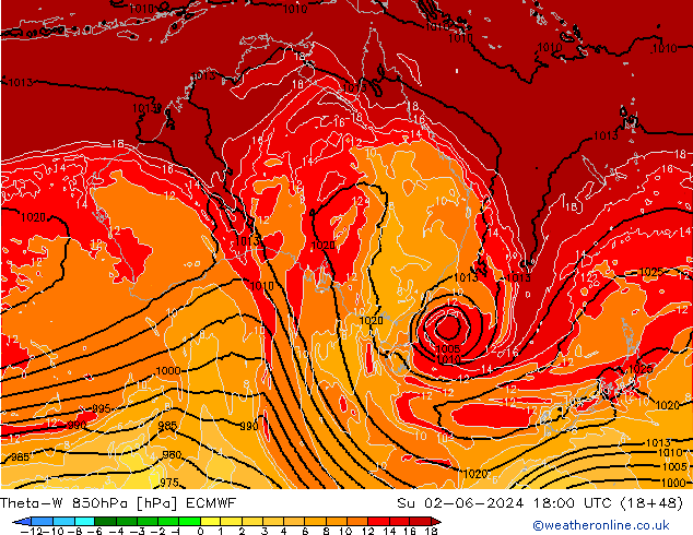 Theta-W 850hPa ECMWF Paz 02.06.2024 18 UTC