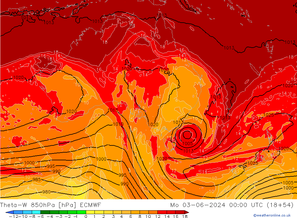 Theta-W 850hPa ECMWF ma 03.06.2024 00 UTC