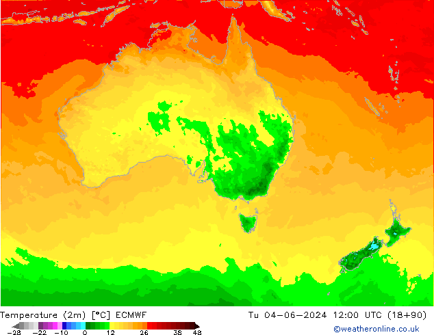 Temperature (2m) ECMWF Út 04.06.2024 12 UTC