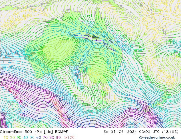 Streamlines 500 hPa ECMWF Sa 01.06.2024 00 UTC