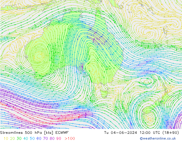 Streamlines 500 hPa ECMWF Tu 04.06.2024 12 UTC