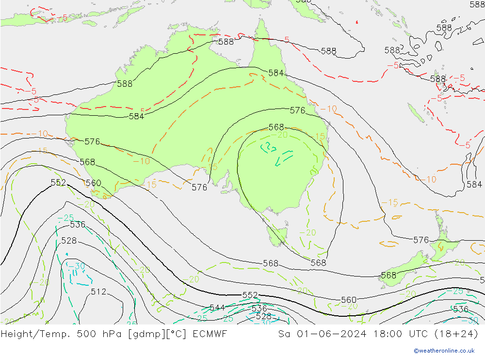Height/Temp. 500 гПа ECMWF сб 01.06.2024 18 UTC