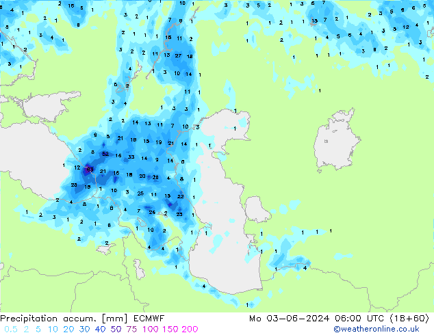 Precipitation accum. ECMWF Po 03.06.2024 06 UTC