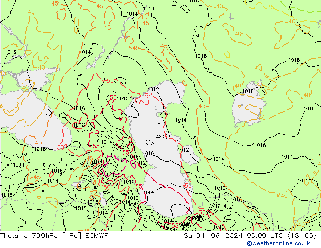 Theta-e 700hPa ECMWF  01.06.2024 00 UTC