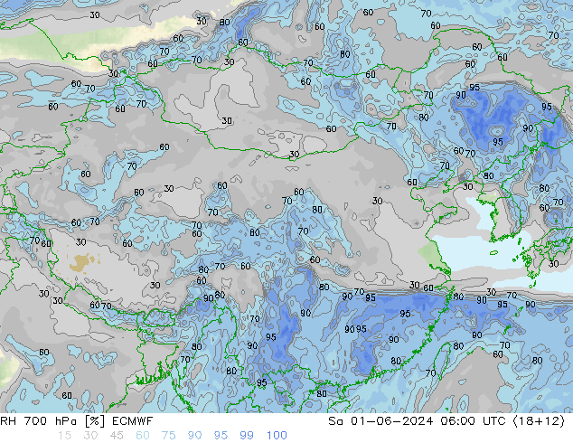 RH 700 hPa ECMWF Sáb 01.06.2024 06 UTC