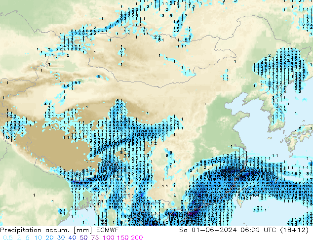 Precipitation accum. ECMWF 星期六 01.06.2024 06 UTC