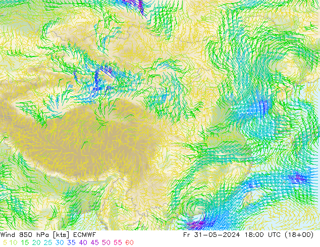 风 850 hPa ECMWF 星期五 31.05.2024 18 UTC
