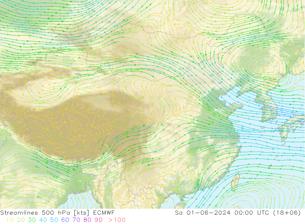 Streamlines 500 hPa ECMWF Sa 01.06.2024 00 UTC