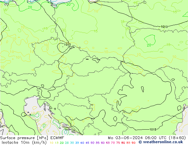 Isotachen (km/h) ECMWF ma 03.06.2024 06 UTC