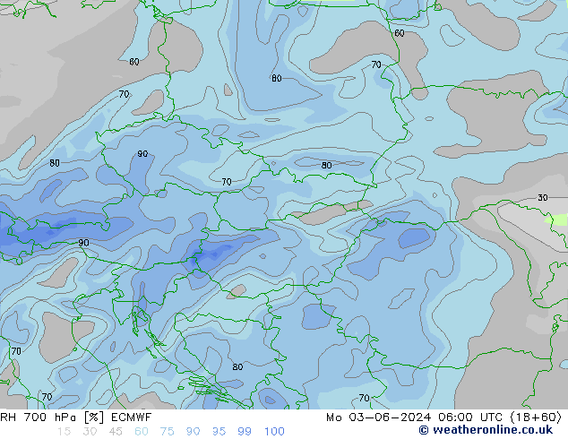 RH 700 hPa ECMWF Mo 03.06.2024 06 UTC