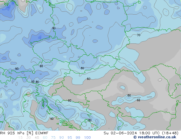 RH 925 hPa ECMWF Su 02.06.2024 18 UTC