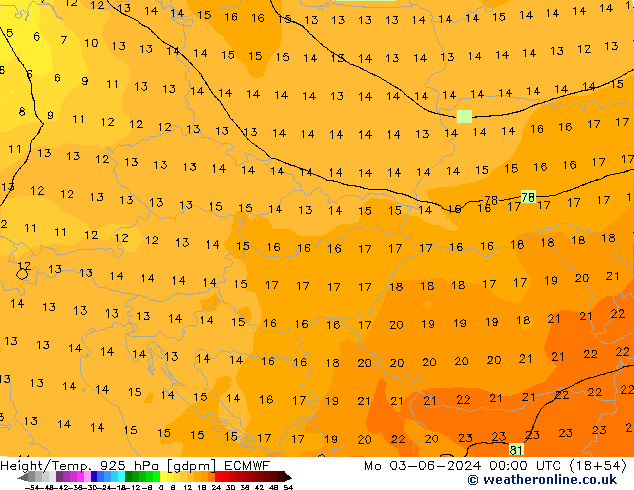 Hoogte/Temp. 925 hPa ECMWF ma 03.06.2024 00 UTC