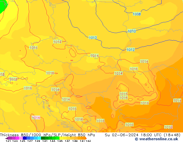 Dikte 850-1000 hPa ECMWF zo 02.06.2024 18 UTC