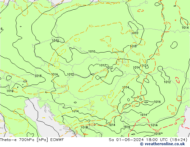 Theta-e 700hPa ECMWF So 01.06.2024 18 UTC