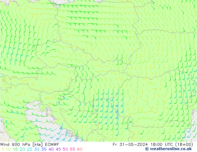 ветер 900 гПа ECMWF пт 31.05.2024 18 UTC