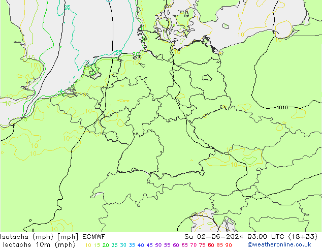 Isotachs (mph) ECMWF Вс 02.06.2024 03 UTC