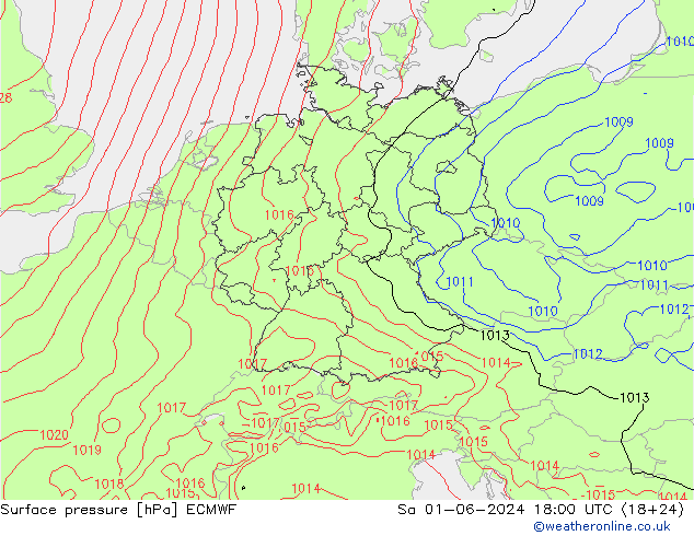 Surface pressure ECMWF Sa 01.06.2024 18 UTC