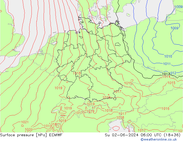 Surface pressure ECMWF Su 02.06.2024 06 UTC