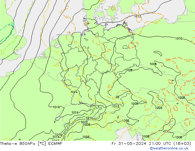 Theta-e 850гПа ECMWF пт 31.05.2024 21 UTC