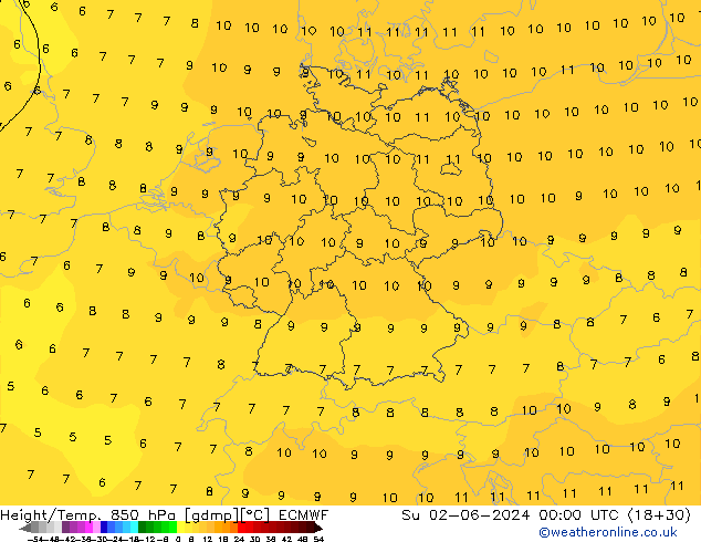 Height/Temp. 850 hPa ECMWF Su 02.06.2024 00 UTC