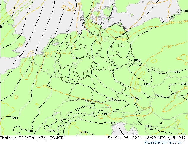 Theta-e 700hPa ECMWF Sáb 01.06.2024 18 UTC