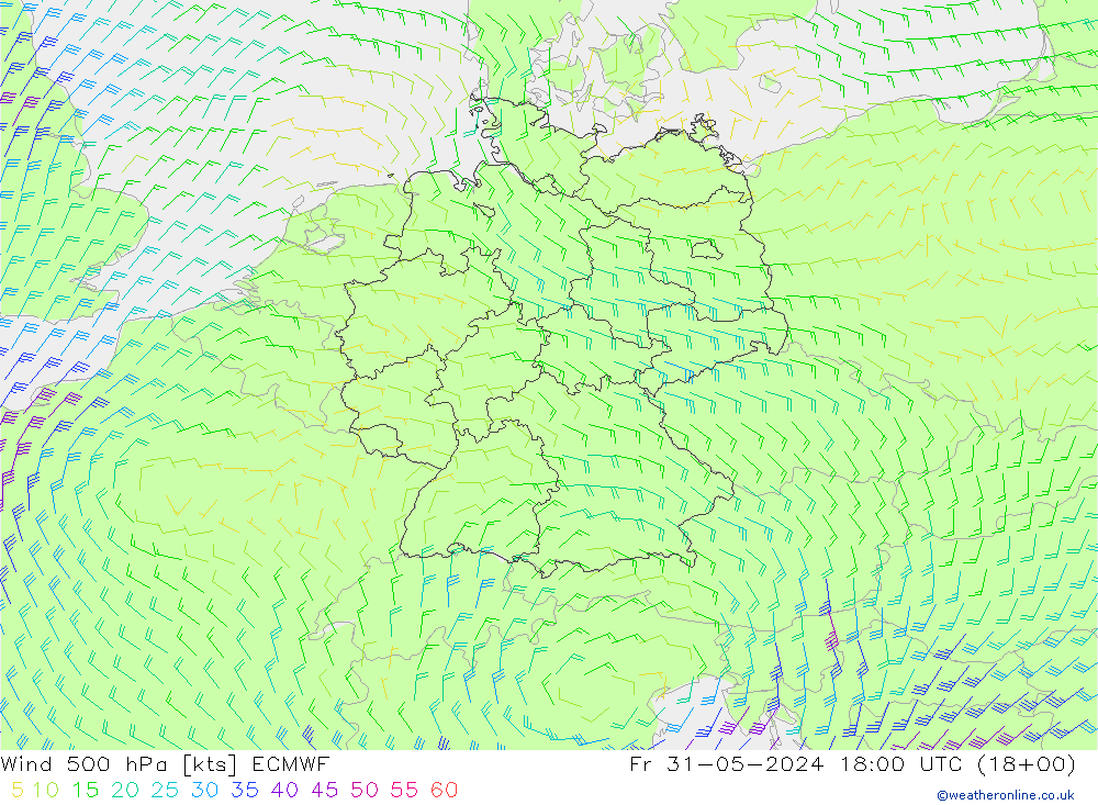 风 500 hPa ECMWF 星期五 31.05.2024 18 UTC