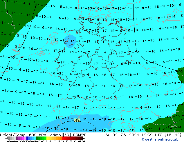 Z500/Yağmur (+YB)/Z850 ECMWF Paz 02.06.2024 12 UTC