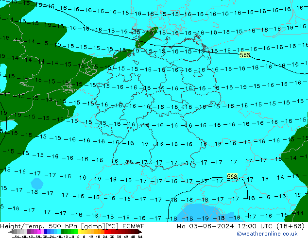 Z500/Yağmur (+YB)/Z850 ECMWF Pzt 03.06.2024 12 UTC