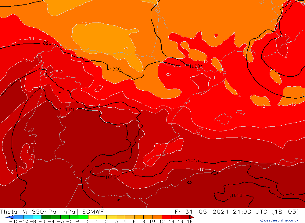 Theta-W 850hPa ECMWF Cu 31.05.2024 21 UTC