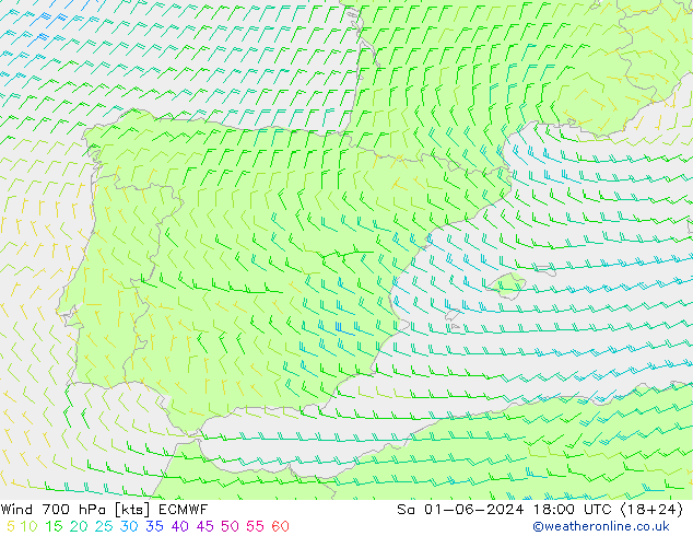 Wind 700 hPa ECMWF So 01.06.2024 18 UTC
