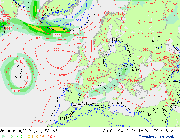 Jet stream/SLP ECMWF Sa 01.06.2024 18 UTC