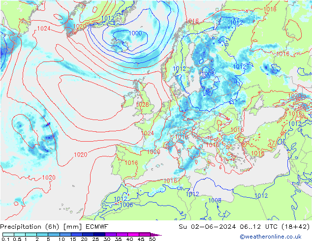 Z500/Rain (+SLP)/Z850 ECMWF Su 02.06.2024 12 UTC