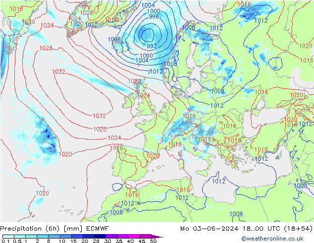 Z500/Rain (+SLP)/Z850 ECMWF Po 03.06.2024 00 UTC