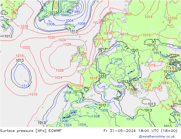 地面气压 ECMWF 星期五 31.05.2024 18 UTC