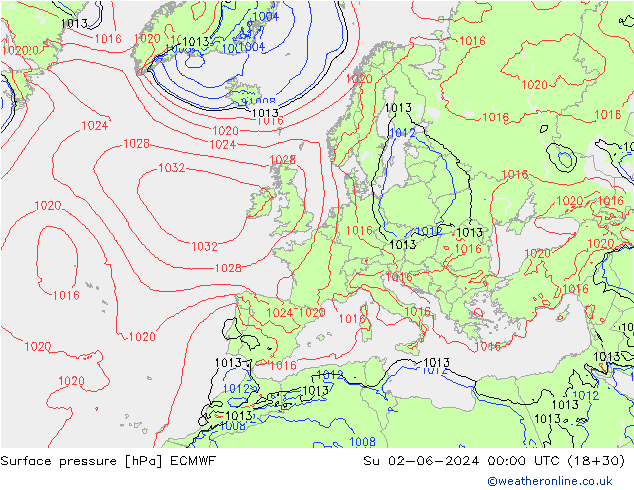 Surface pressure ECMWF Su 02.06.2024 00 UTC