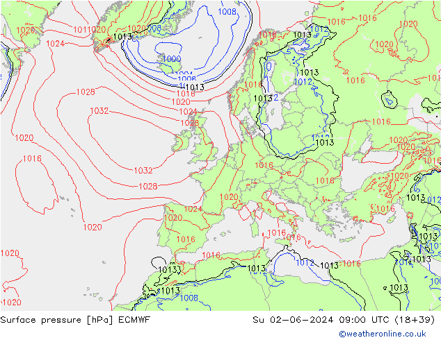 приземное давление ECMWF Вс 02.06.2024 09 UTC